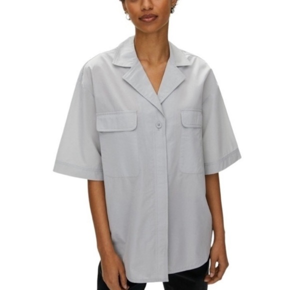 Aritzia THE GROUP BABATON Calipso Grey Short Sleeve Camp Collar Shirt M - Picture 7 of 7